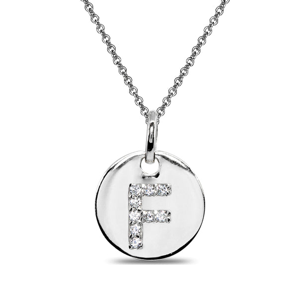 Sterling Silver F Letter CZ Initial Alphabet Name Personalized Pendant Necklace, 15” + Extender