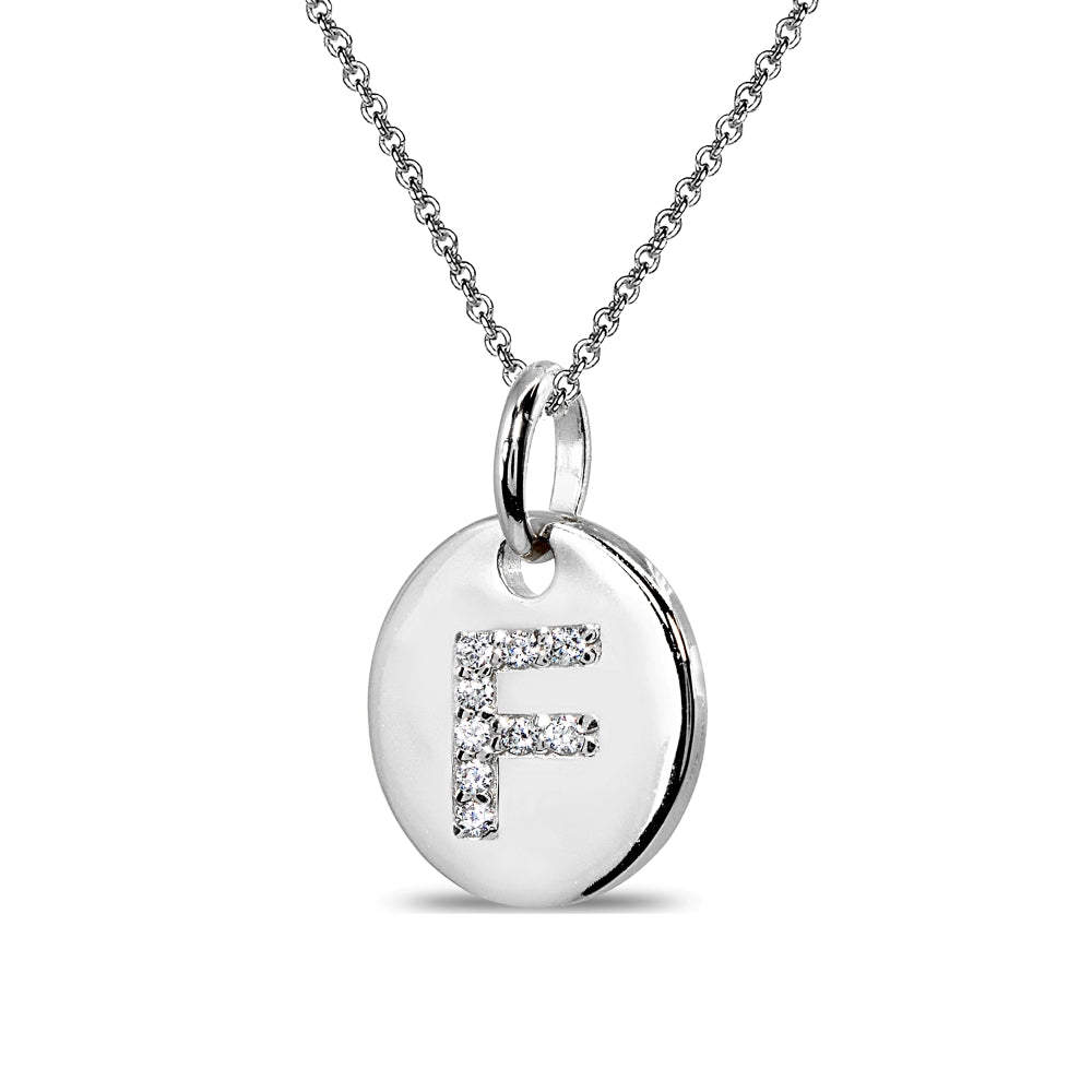 Sterling Silver F Letter CZ Initial Alphabet Name Personalized Pendant Necklace, 15” + Extender-2