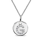 Sterling Silver G Letter CZ Initial Alphabet Name Personalized Pendant Necklace, 15” + Extender