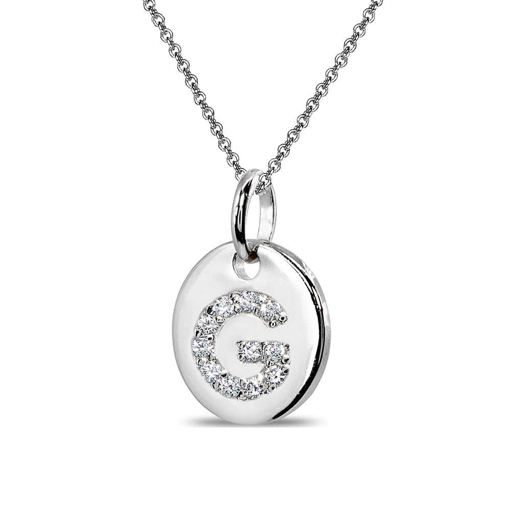 Sterling Silver G Letter CZ Initial Alphabet Name Personalized Pendant Necklace, 15” + Extender-2