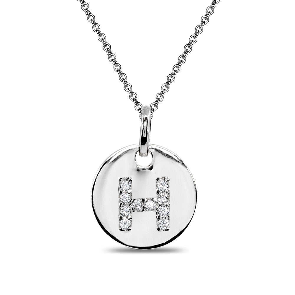 Sterling Silver H Letter CZ Initial Alphabet Name Personalized Pendant Necklace, 15” + Extender