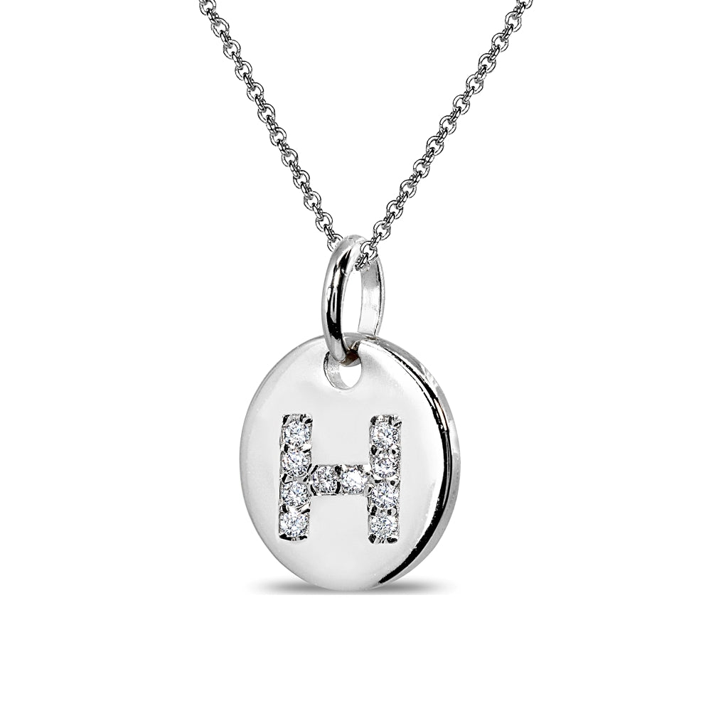 Sterling Silver H Letter CZ Initial Alphabet Name Personalized Pendant Necklace, 15” + Extender-2