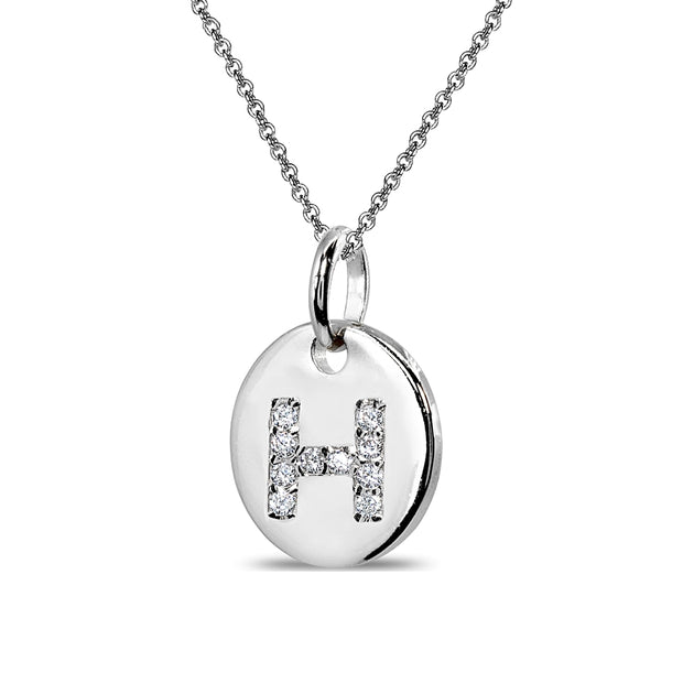 Sterling Silver H Letter CZ Initial Alphabet Name Personalized Pendant Necklace, 15” + Extender