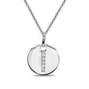 Sterling Silver I Letter CZ Initial Alphabet Name Personalized Pendant Necklace, 15” + Extender