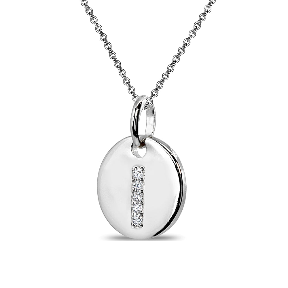 Sterling Silver I Letter CZ Initial Alphabet Name Personalized Pendant Necklace, 15” + Extender-2