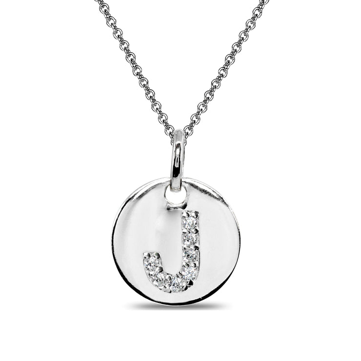Sterling Silver J Letter CZ Initial Alphabet Name Personalized Pendant Necklace, 15” + Extender