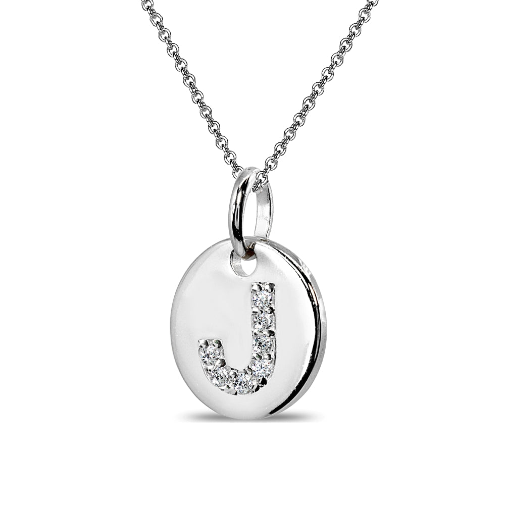 Sterling Silver J Letter CZ Initial Alphabet Name Personalized Pendant Necklace, 15” + Extender-2