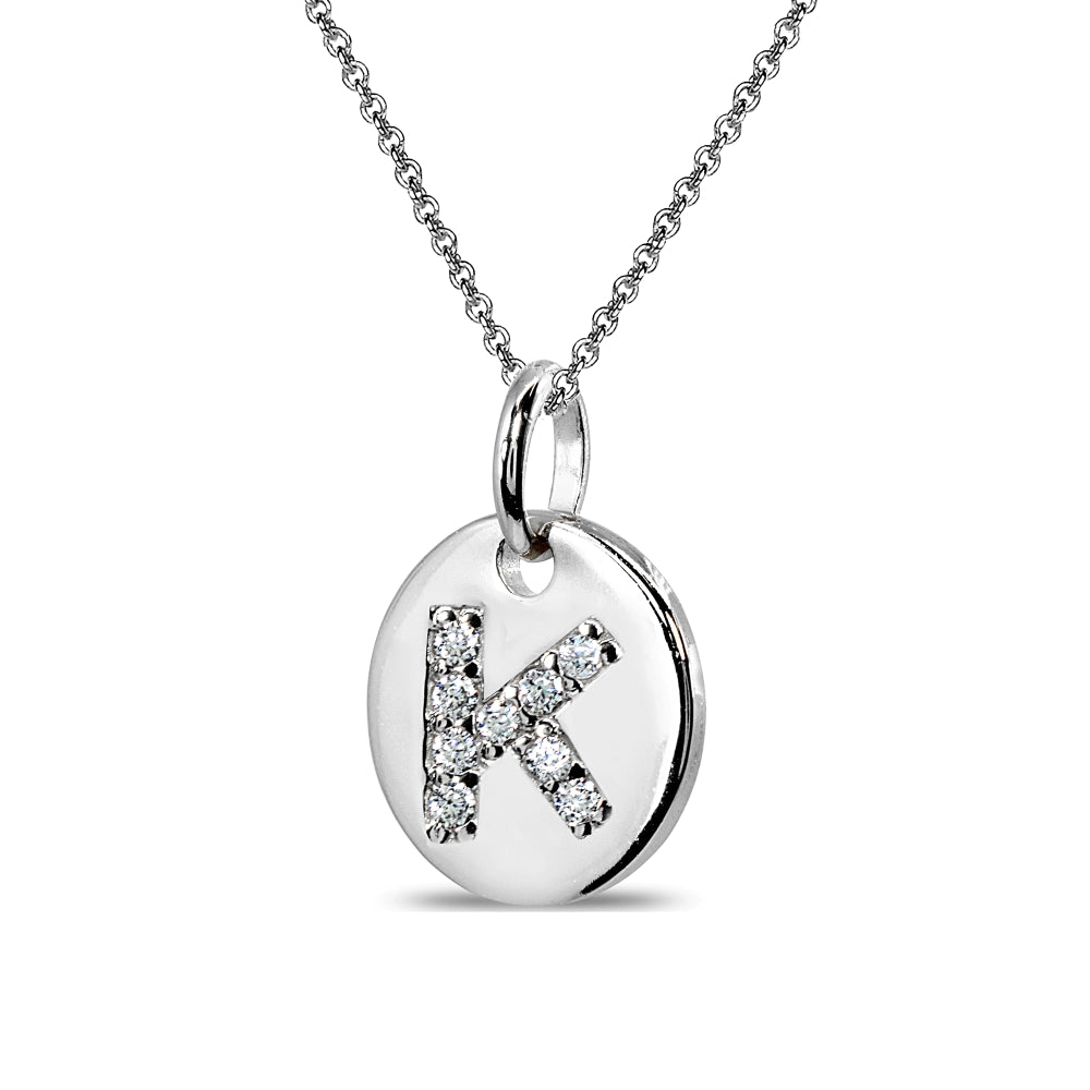 Sterling Silver K Letter CZ Initial Alphabet Name Personalized Pendant Necklace, 15” + Extender-2