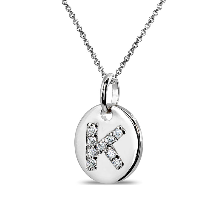 Sterling Silver K Letter CZ Initial Alphabet Name Personalized Pendant Necklace, 15” + Extender