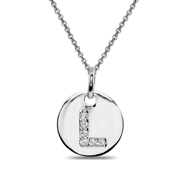 Sterling Silver L Letter CZ Initial Alphabet Name Personalized Pendant Necklace, 15” + Extender