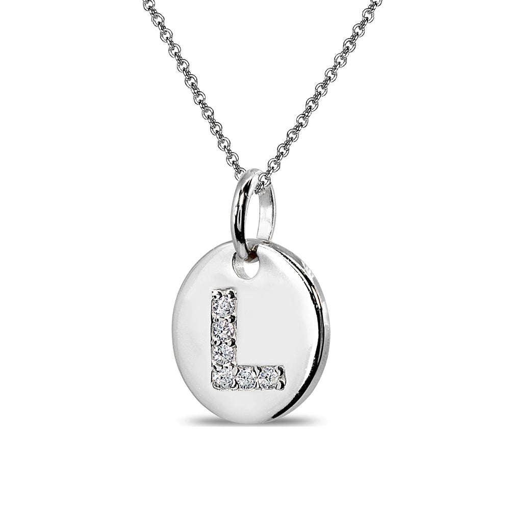 Sterling Silver L Letter CZ Initial Alphabet Name Personalized Pendant Necklace, 15” + Extender-2