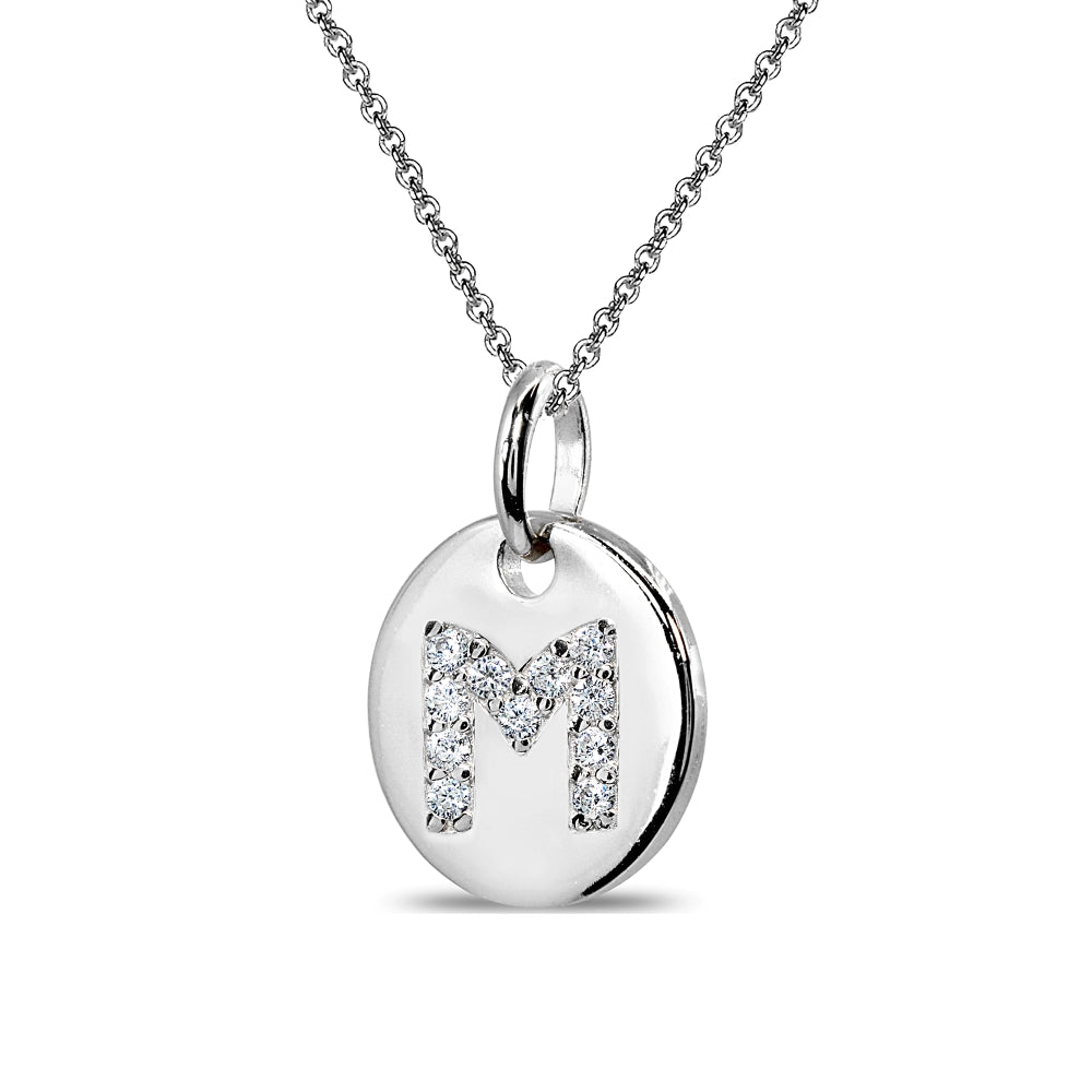 Sterling Silver M Letter CZ Initial Alphabet Name Personalized Pendant Necklace, 15” + Extender-2