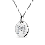 Sterling Silver M Letter CZ Initial Alphabet Name Personalized Pendant Necklace, 15” + Extender