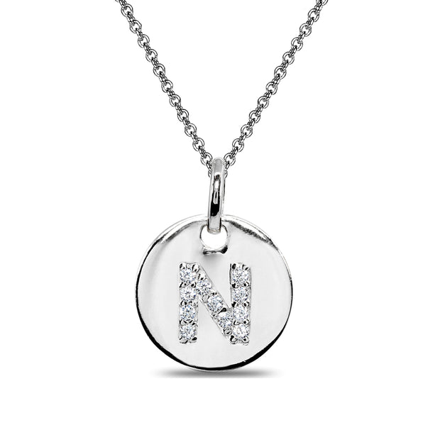 Sterling Silver N Letter CZ Initial Alphabet Name Personalized Pendant Necklace, 15” + Extender