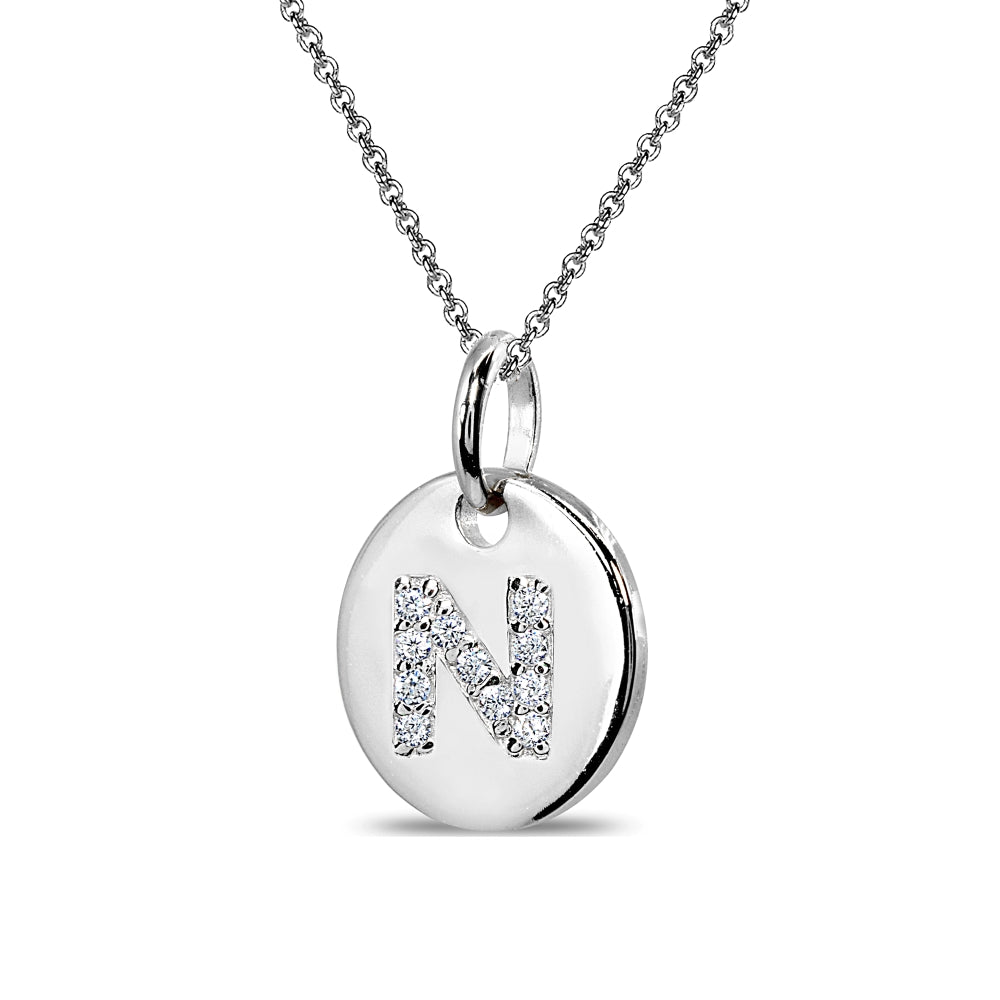 Sterling Silver N Letter CZ Initial Alphabet Name Personalized Pendant Necklace, 15” + Extender-2