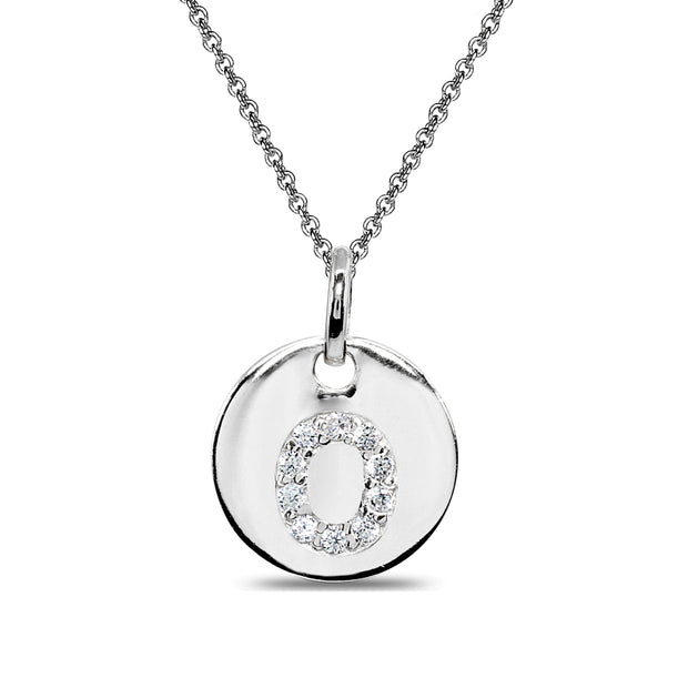 Sterling Silver O Letter CZ Initial Alphabet Name Personalized Pendant Necklace, 15” + Extender