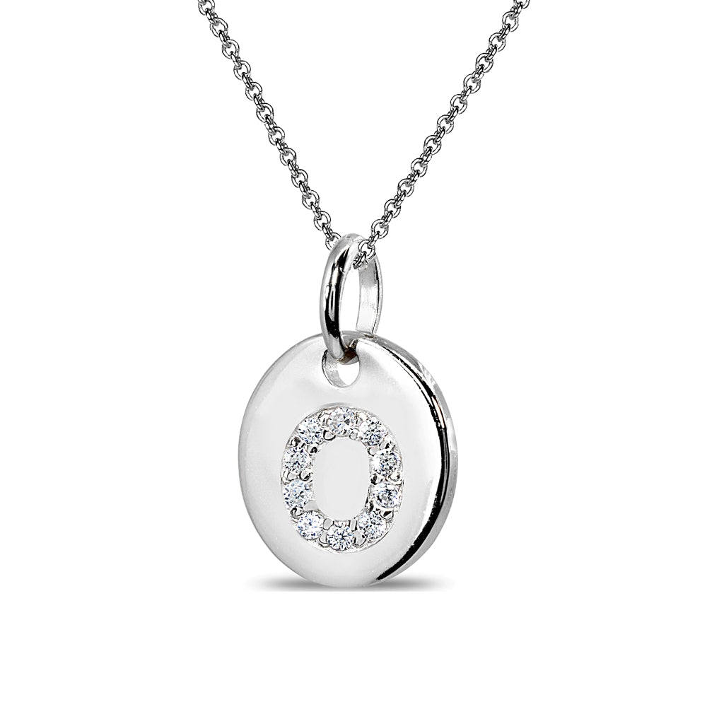 Sterling Silver O Letter CZ Initial Alphabet Name Personalized Pendant Necklace, 15” + Extender-2