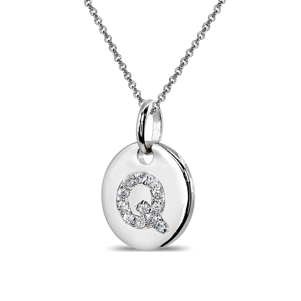 Sterling Silver Q Letter CZ Initial Alphabet Name Personalized Pendant Necklace, 15” + Extender-2
