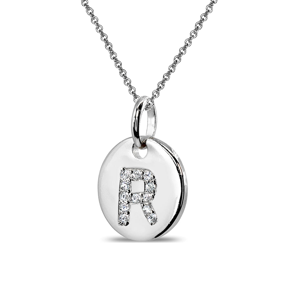 Sterling Silver R Letter CZ Initial Alphabet Name Personalized Pendant Necklace, 15” + Extender-2
