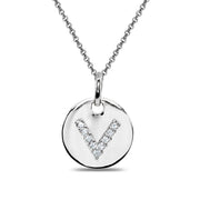 Sterling Silver V Letter CZ Initial Alphabet Name Personalized Pendant Necklace, 15” + Extender