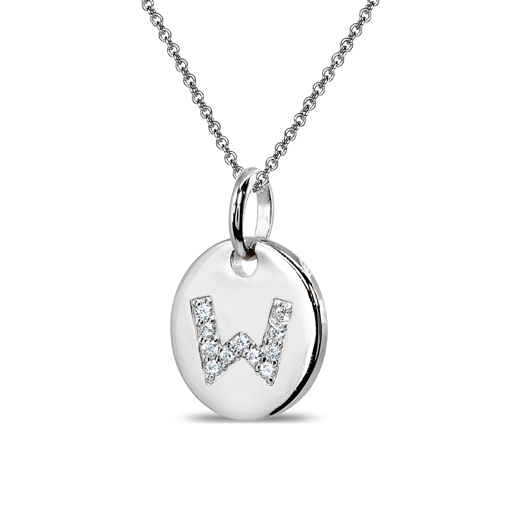 Sterling Silver W Letter CZ Initial Alphabet Name Personalized Pendant Necklace, 15” + Extender-2