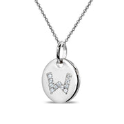 Sterling Silver W Letter CZ Initial Alphabet Name Personalized Pendant Necklace, 15” + Extender