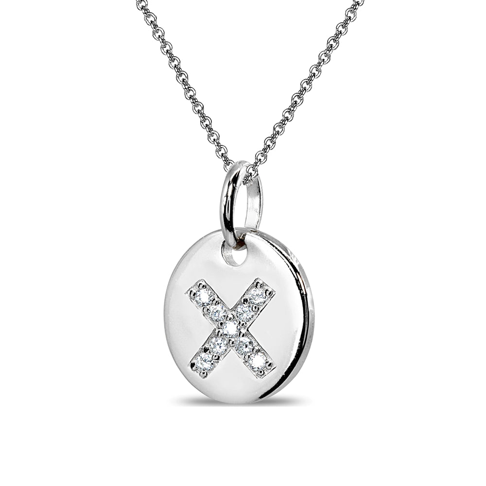Sterling Silver X Letter CZ Initial Alphabet Name Personalized Pendant Necklace, 15” + Extender-2