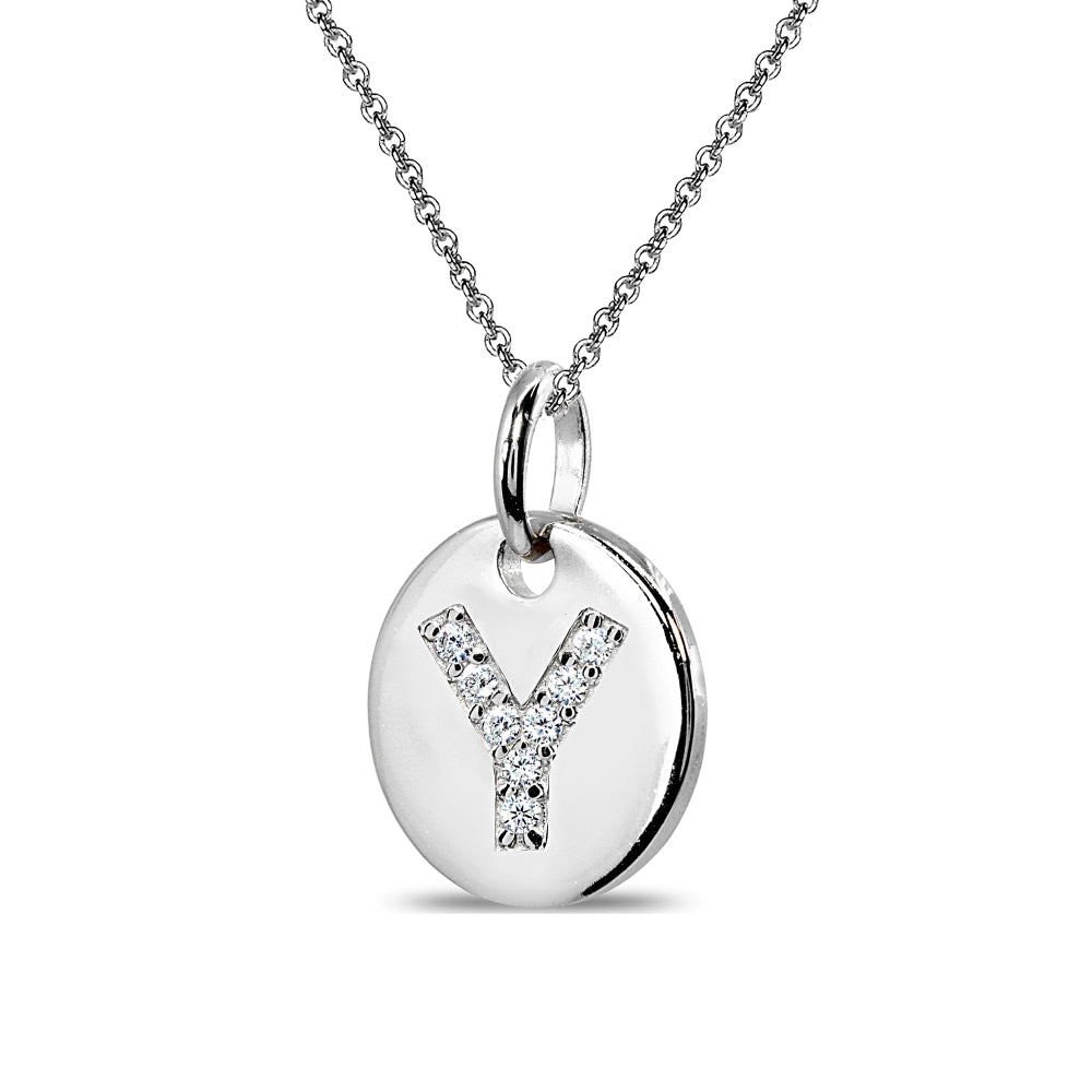 Sterling Silver Y Letter CZ Initial Alphabet Name Personalized Pendant Necklace, 15” + Extender-2