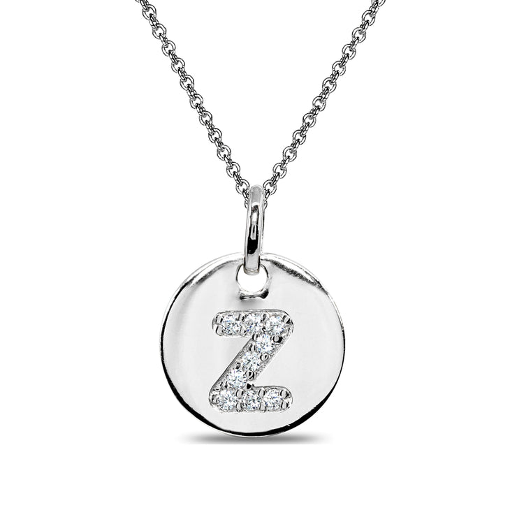 Sterling Silver Z Letter CZ Initial Alphabet Name Personalized Pendant Necklace, 15” + Extender