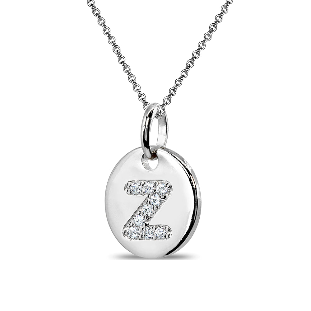Sterling Silver Z Letter CZ Initial Alphabet Name Personalized Pendant Necklace, 15” + Extender-2
