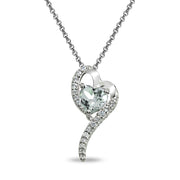 Sterling Silver Light Aquamarine Heart Slide Pendant Necklace with Cubic Zirconia Accents