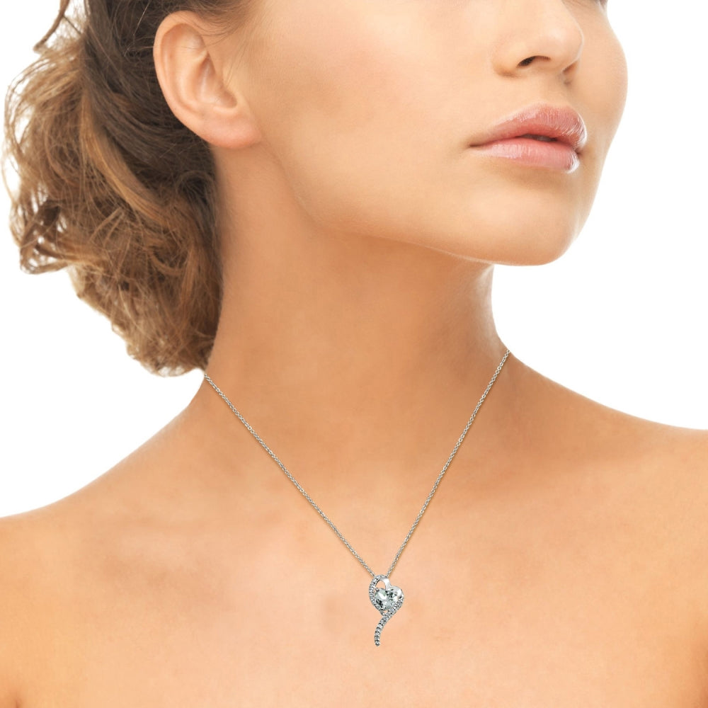 Sterling Silver Light Aquamarine Heart Slide Pendant Necklace with Cubic Zirconia Accents-4