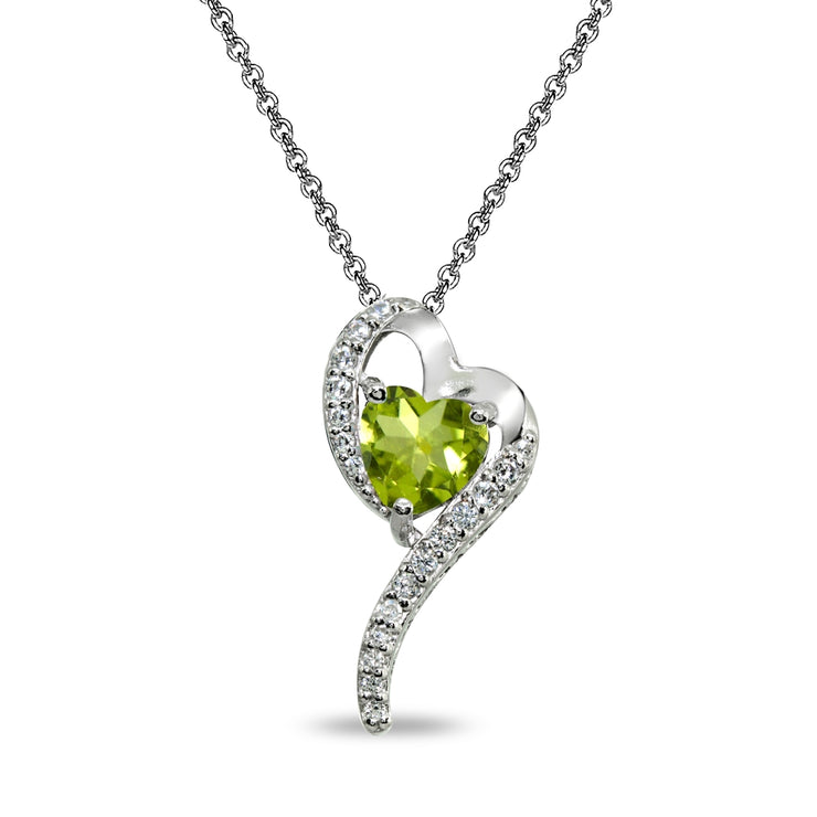 Sterling Silver Peridot Heart Slide Pendant Necklace with Cubic Zirconia Accents