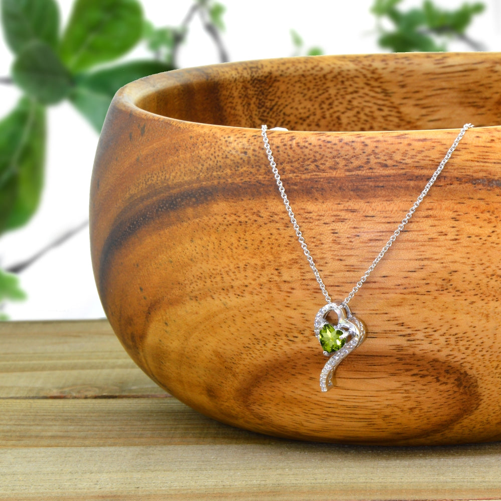 Sterling Silver Peridot Heart Slide Pendant Necklace with Cubic Zirconia Accents-3