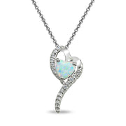 Sterling Silver Created White Opal Heart Slide Pendant Necklace with Cubic Zirconia Accents