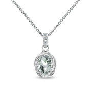Sterling Silver Light Aquamarine & Cubic Zirconia 8x6mm Oval Love Knot Pendant Necklace