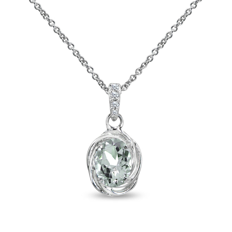 Sterling Silver Light Aquamarine & Cubic Zirconia 8x6mm Oval Love Knot Pendant Necklace