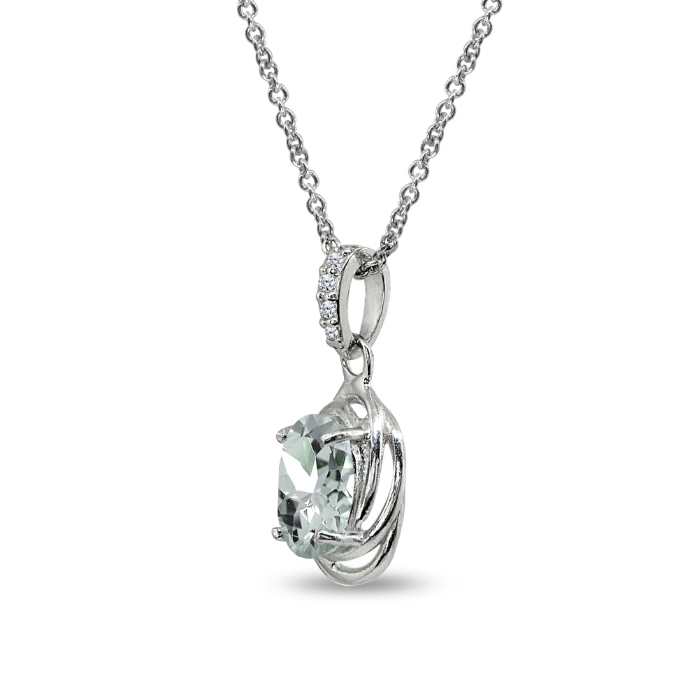 Sterling Silver Light Aquamarine & Cubic Zirconia 8x6mm Oval Love Knot Pendant Necklace-2