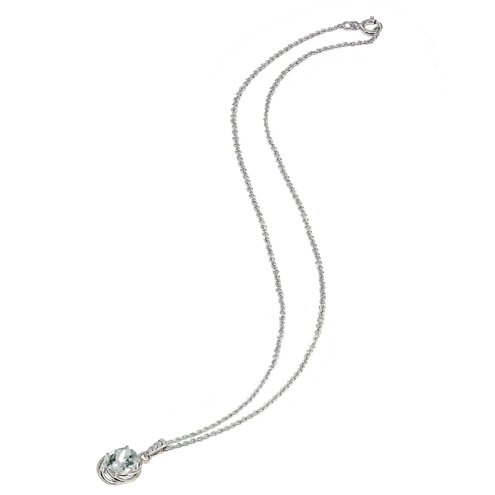 Sterling Silver Light Aquamarine & Cubic Zirconia 8x6mm Oval Love Knot Pendant Necklace-3
