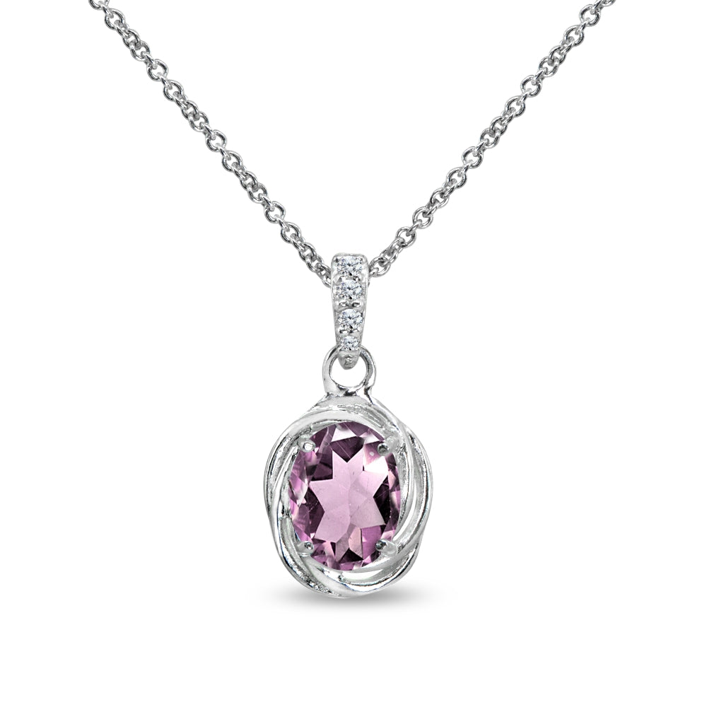 Sterling Silver Created Alexandrite & Cubic Zirconia 8x6mm Oval Love Knot Pendant Necklace