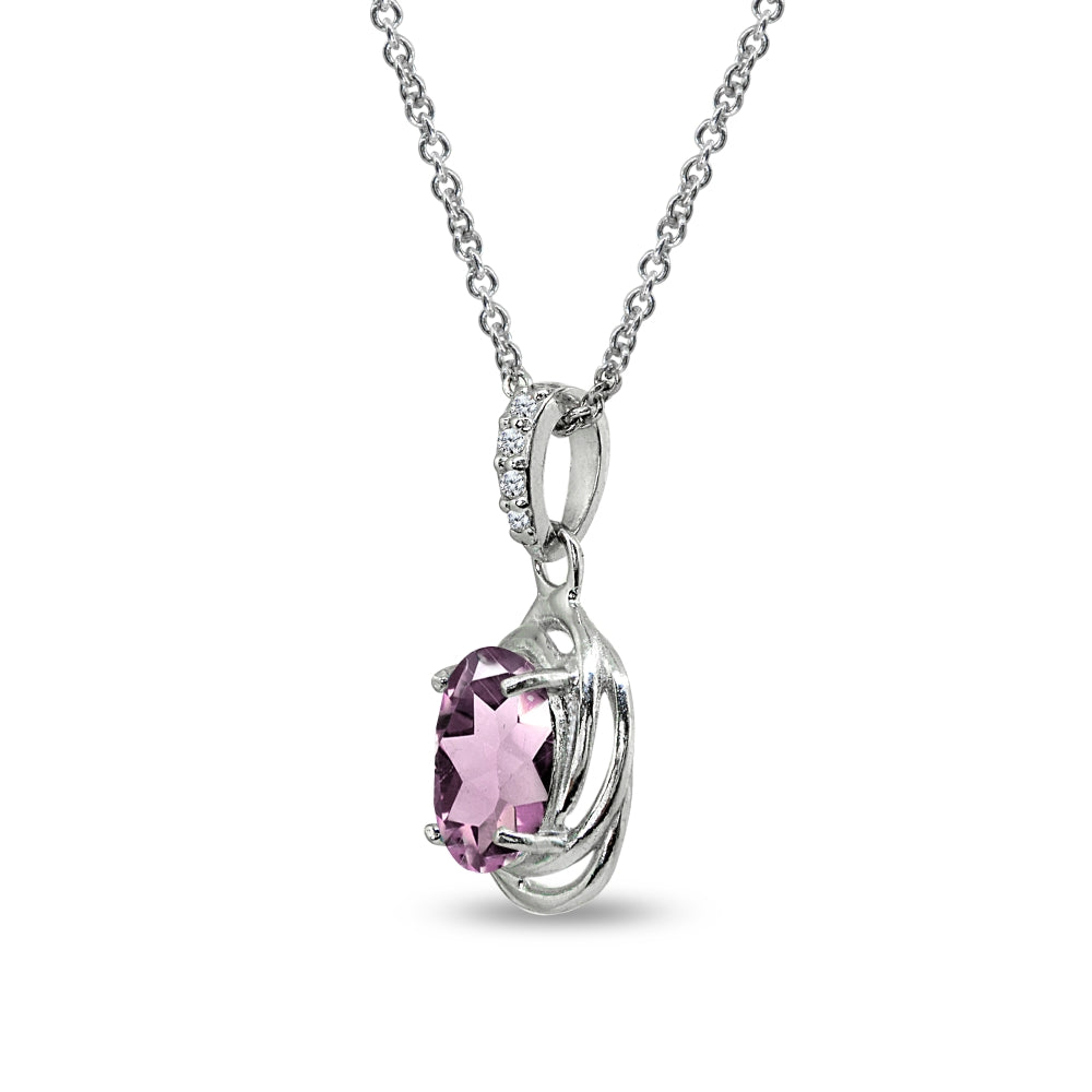 Sterling Silver Created Alexandrite & Cubic Zirconia 8x6mm Oval Love Knot Pendant Necklace-2