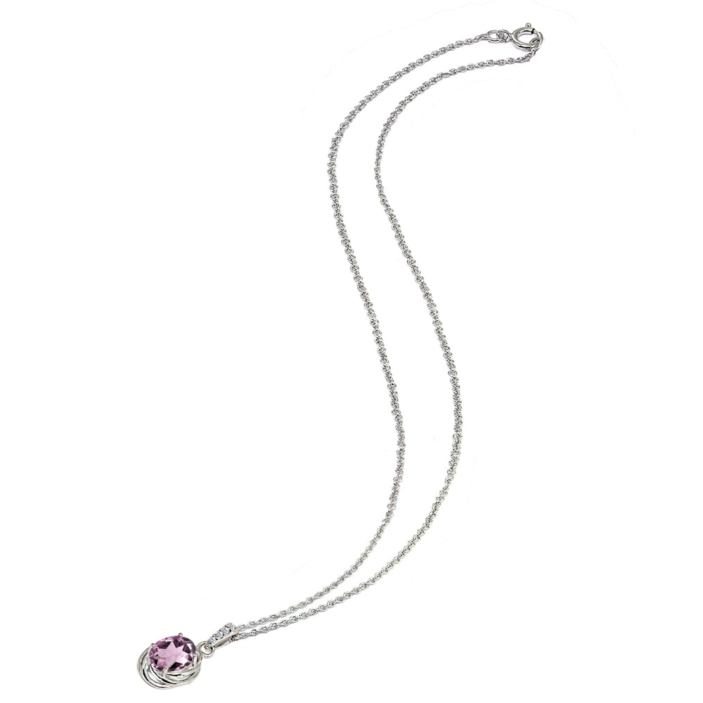 Sterling Silver Created Alexandrite & Cubic Zirconia 8x6mm Oval Love Knot Pendant Necklace-3