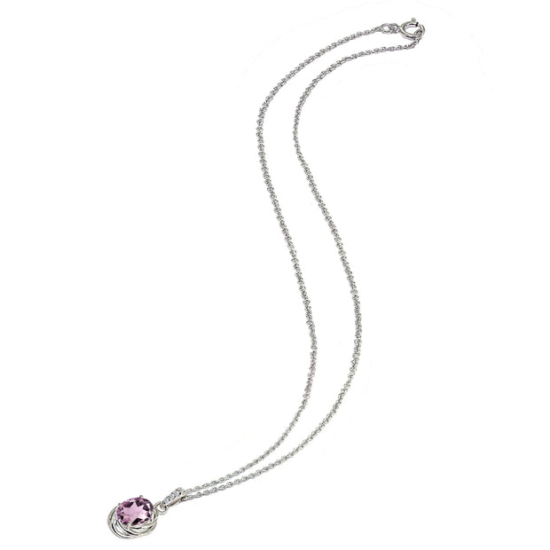 Sterling Silver Created Alexandrite & Cubic Zirconia 8x6mm Oval Love Knot Pendant Necklace