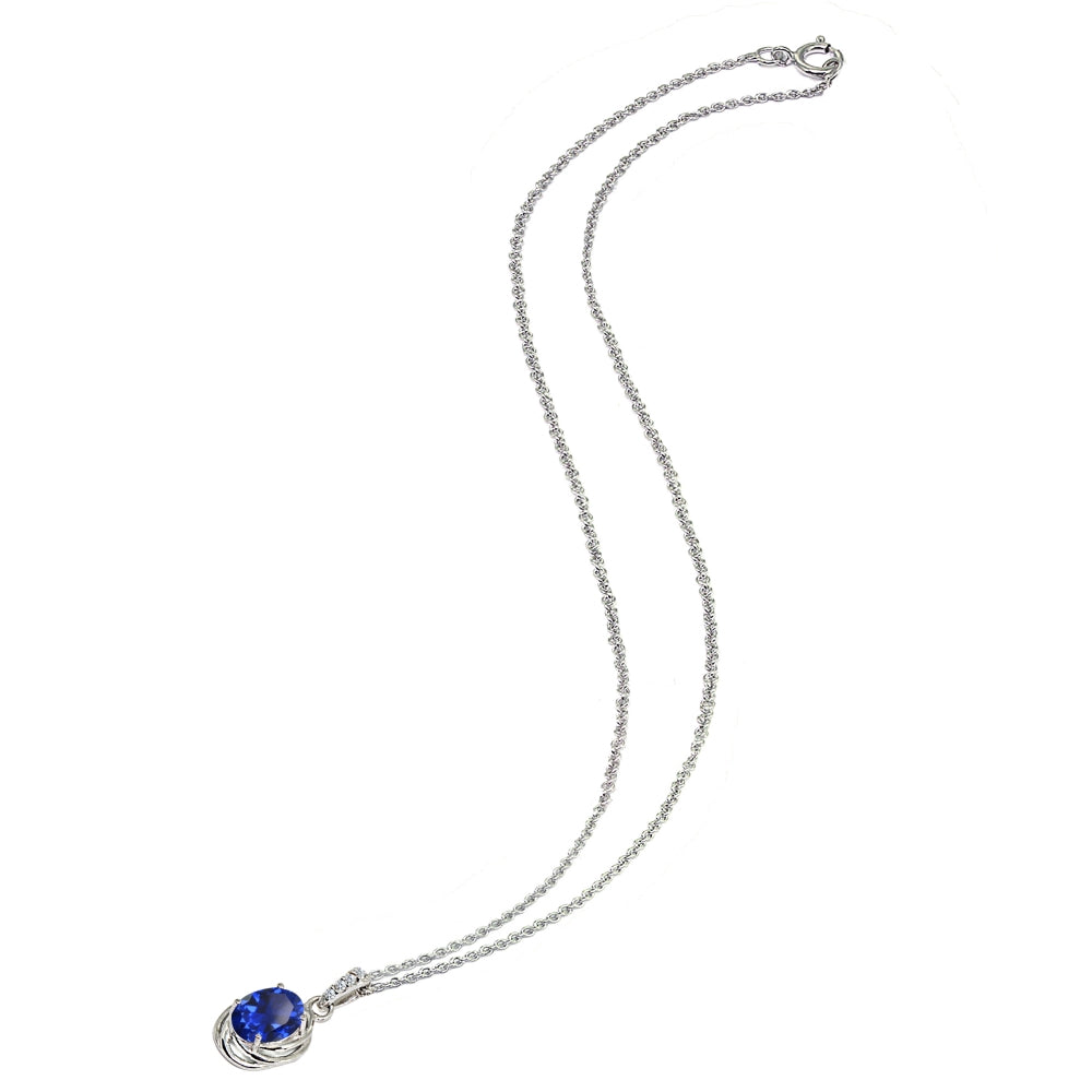 Sterling Silver Created Blue Sapphire & Cubic Zirconia 8x6mm Oval Love Knot Pendant Necklace-3