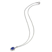 Sterling Silver Created Blue Sapphire & Cubic Zirconia 8x6mm Oval Love Knot Pendant Necklace