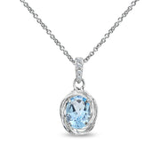 Sterling Silver Blue Topaz & Cubic Zirconia 8x6mm Oval Love Knot Pendant Necklace