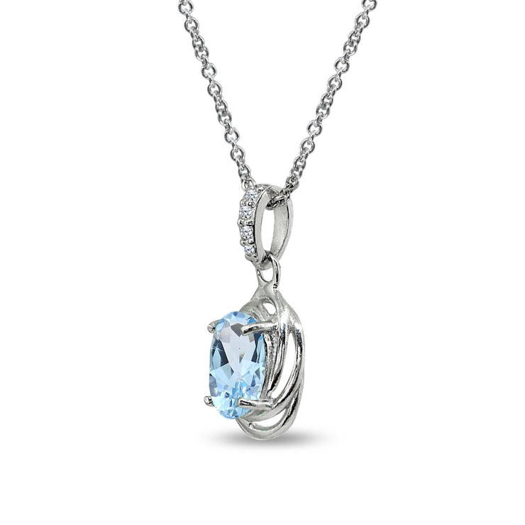 Sterling Silver Blue Topaz & Cubic Zirconia 8x6mm Oval Love Knot Pendant Necklace