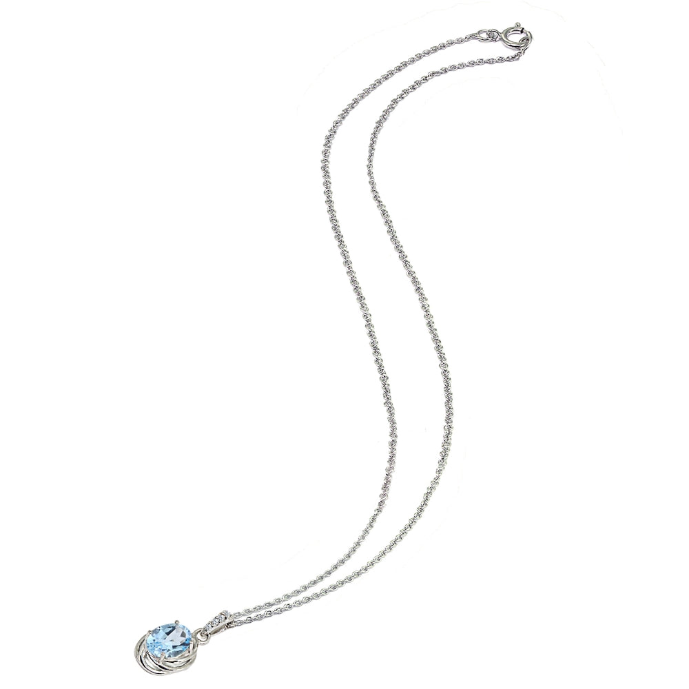 Sterling Silver Blue Topaz & Cubic Zirconia 8x6mm Oval Love Knot Pendant Necklace-3