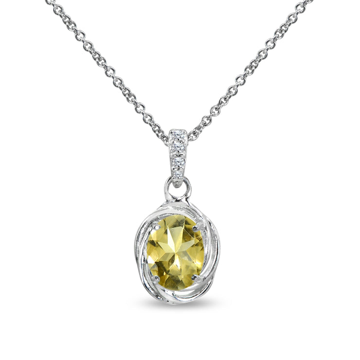Sterling Silver Citrine & Cubic Zirconia 8x6mm Oval Love Knot Pendant Necklace