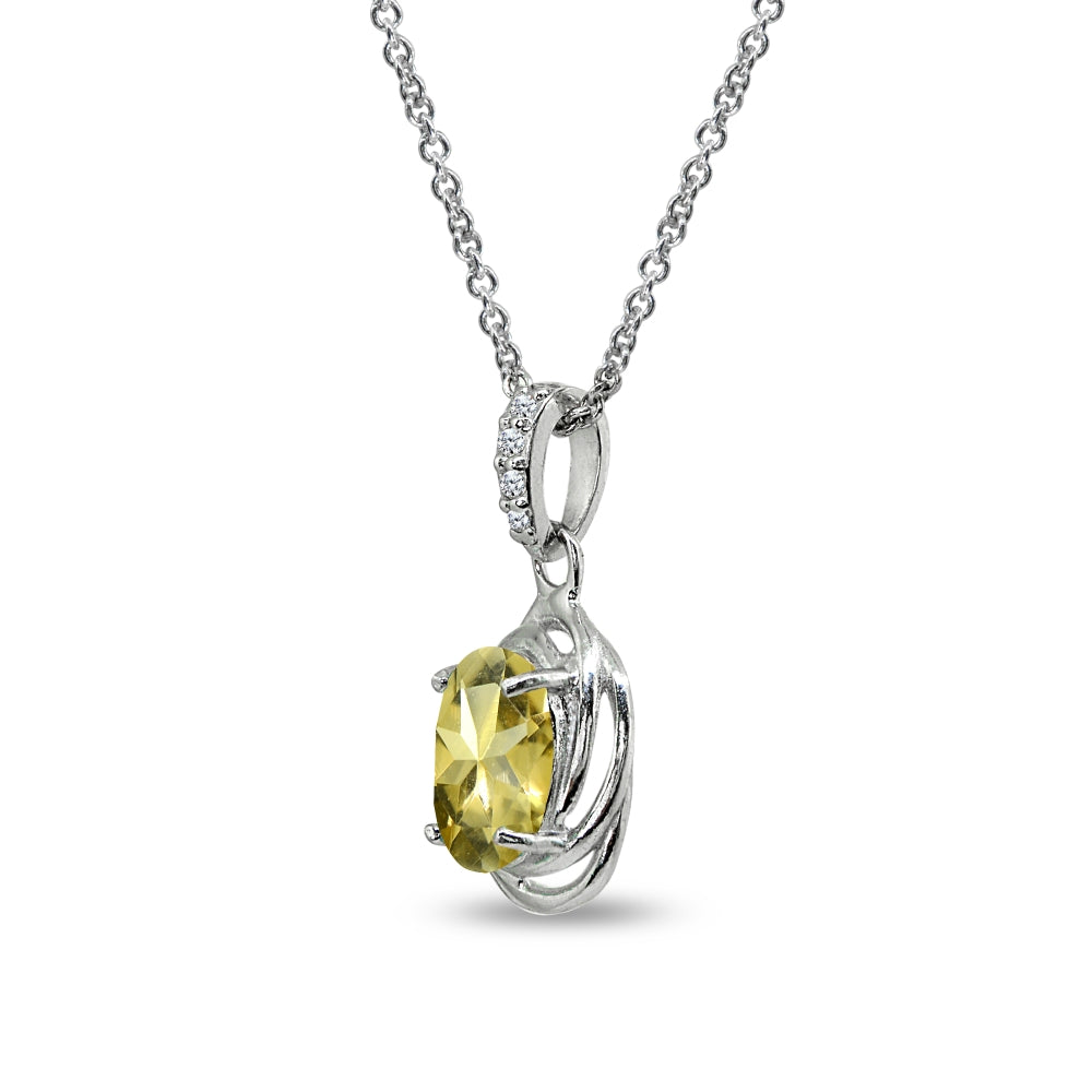 Sterling Silver Citrine & Cubic Zirconia 8x6mm Oval Love Knot Pendant Necklace-2